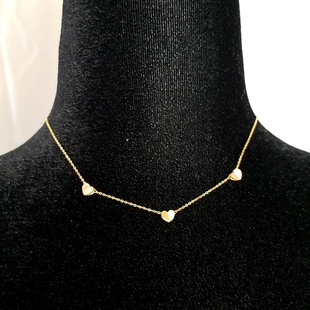 Three heart 14k rose gold cubic choker